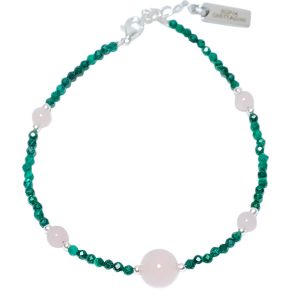 Pulsera Corazón Malaquita y Cuarzo rosa