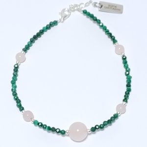 Pulsera Corazón Malaquita y Cuarzo rosa