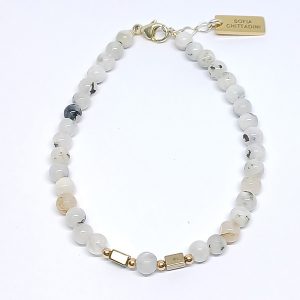 Pulsera Alegría Piedra luna arcoíris oro